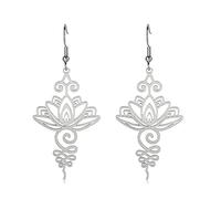 Dreamtimes Fleur de lotus Boucles d'oreilles pendantes pour femmes Yoga Guérison Charms Symbole Amulette Bijoux en acier inoxydable Fleur de lotus Boucles d'oreilles Bouddha Boucles d'oreilles