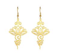 Dreamtimes Fleur de lotus Boucles d'oreilles pendantes pour femmes Yoga Guérison Charms Symbole Amulette Bijoux en acier inoxydable Fleur de lotus Boucles d'oreilles Bouddha Boucles d'oreilles
