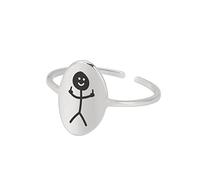 Dreamtimes Funny Smiley Face Figurine Sign Language Bagues ajustables pour hommes femmes doigts du milieu Mignon Bague tendance Cadeau pour couples (Argent)
