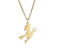 Dreamtimes Magic Little Witch Balai Chat Pendentif Collier Charmes Charmes De Noël Cadeaux Charmes Halloween Acier Inoxydable Moon & Magic Witch Collier (or)