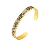 Dreamtimes Muslim Allah Islam Bracelet pour femmes en acier inoxydable Bracelets de lettres arabes Bracelets de fleurs de lotus Bracelets de bracelets ouverts pour hommes (Noir-or)