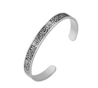 Dreamtimes Muslim Allah Islam Bracelet pour femmes en acier inoxydable Bracelets de lettres arabes Bracelets de fleurs de lotus Bracelets de bracelets ouverts pour hommes (Noir-argent)