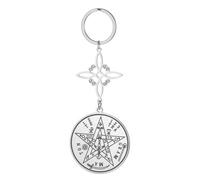 Dreamtimes Nœud de sorcière et tétragramme pentagramme porte-clés en acier inoxydable avec symbole mystique porte-clés pour sacs et clés de voiture pour femmes et hommes (Argent-2)