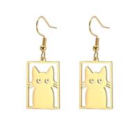 Dreamtimes Peeking Cat Pendentif Boucles d'oreilles pour Femmes Mignon Chat Bijoux Tête Crooked Chat Boucles D'oreilles Mignon Dainty Animal Pendentif Boucles D'oreilles Cadeaux (or-2)