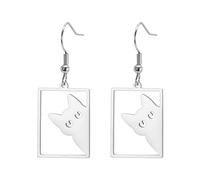 Dreamtimes Peeking Cat Pendentif Boucles d'oreilles pour Femmes Mignon Chat Bijoux Tête Crooked Chat Boucles D'oreilles Mignon Dainty Animal Pendentif Boucles D'oreilles Cadeaux (Argent-1)