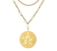 Dreamtimes Pendentif Tetragrammaton Collier Pentagramme pour hommes femmes Amulette de protection Wiccan Collier étoile Pentacle Amulette de Salomon Collier d'énergie (Double chaîne en or)