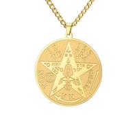 Dreamtimes Pendentif Tetragrammaton Collier Pentagramme pour hommes femmes Amulette de protection Wiccan Collier étoile Pentacle Amulette de Salomon Collier d'énergie (L'or)