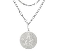 Dreamtimes Pendentif Tetragrammaton Collier Pentagramme pour hommes femmes Amulette de protection Wiccan Collier étoile Pentacle Amulette de Salomon Collier d'énergie (Double chaîne en argent)