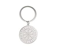 Dreamtimes Porte-clés arbre de vie en acier inoxydable Forme ronde 24 runes nordiques Nœud celtique irlandais Amulette viking minimaliste Bijoux pour homme et femme (Amulette Viking)