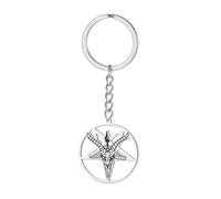 Dreamtimes Porte-clés tête de bouc Baphomet, porte-clés pentagramme inversé pour femmes et hommes, symboles occultes et sataniques, bijoux gothiques (Argent)