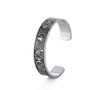 Dreamtimes Viking Arbre de Vie Bracelet Corbeau Talisman en Acier Inoxydable, Celtique Noeud Manchette pour Hommes Femmes (Argent Vintage)