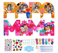 Dreamtop 2 Pcs Cadeau Fete Des Pères Meres Cadre Photo, Lettres en Bois MAMA PAPA avec Support DIY Artisanat pour Enfants à Peindre et Coller Idee Cadeau Fete Des Papa Maman Personnalisé