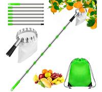 Dreamtop Cueille Fruit Telescopique, 2.8M Cueille Fruit avec Sac, Réglable Ramasse Fruit de INOX, Cueille Cerise, Cueille Pomme, Cueille Fruit d'arbres Pêche, Prune, Figues, Poires etc