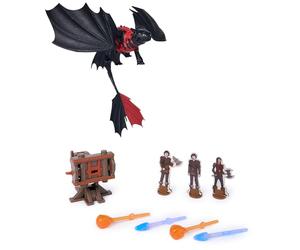 Dreamworks Dragons, Épreuve du Feu, Coffret de Jeu Toothless Canon Explosif, Coffret de Jeu Figurine de Dragon avec 3 Figurines de Vikings en Carton pour Les 4 Ans et Plus