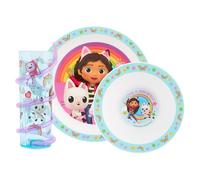 DreamWorks Gabby's Dollhouse Service de table 3 pièces - Comprend une assiette, un bol et un gobelet à paille torsadée avec Gabby, Pandy Paws, Cakey Cat, Mercat et Kitty Fairy - 48 mois et plus