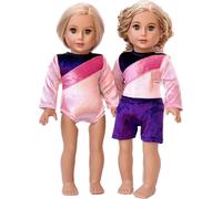 DreamWorld Collections - Petite Gymnaste - Tenue 2 pi ces - Justaucorps de gymnastique rose et violet avec short - V tements de poup e 18 pouces