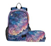 Dreamy and Colorful Starry Sky Sac à dos avec boîte à déjeuner pour garçons garçons garçons sac à dos d'école avec boîte à déjeuner et ensemble boîte à déjeuner 7-10, Ciel étoilé coloré et rêveur