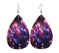 Dreamy Bubble Boucles d'oreilles en cuir en forme de larme pour femme - Boucles d'oreilles pendantes légères en PVC avec crochets en argent 925, imprimés double face | Cadeau hypoallergénique