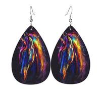 Dreamy Colorful Boucles d'oreilles en cuir en forme de larme pour femme - Boucles d'oreilles pendantes légères en PVC avec crochets en argent 925, imprimés double face | Cadeau hypoallergénique
