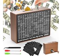 Dreamy Cubby Tirelire en Bois, 5000€ Tirelire avec Marqueur et Autocollants, Réutilisable avec Objectifs Chiffres D'épargne, Tireliure Coffre Cash Box Boîte pour Adultes et Enfants.