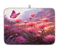 Dreamy Flower Butterfly Tapis égouttoir à vaisselle en microfibre absorbant pour cuisine, cuillère, assiette en verre, 45,7 x 60,9 cm