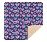 Dreamy Hearts Grand tapis de jeu antidérapant pour intérieur et extérieur Motif cœurs Bleu/violet 127 x 127 cm