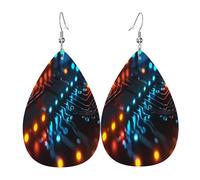 Dreamy Light Source Boucles d'oreilles en cuir en forme de larme pour femme - Boucles d'oreilles pendantes légères en PVC avec crochets en argent 925, imprimés double face | Cadeau hypoallergénique