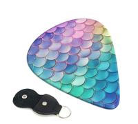 Dreamy Lot de 6 médiators en forme d'écailles de sirène dégradées avec porte-médiators en cuir pour guitare électrique acoustique, ukulélé 0,46 mm