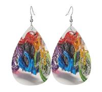 Dreamy Motorcycle Boucles d'oreilles en cuir en forme de larme pour femme - Boucles d'oreilles pendantes légères en PVC avec crochets en argent 925, imprimés double face | Cadeau hypoallergénique