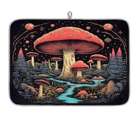 Dreamy Mushroom Forest Tapis égouttoir à vaisselle en microfibre absorbant pour cuisine, cuillère, assiette en verre, 45,7 x 60,9 cm