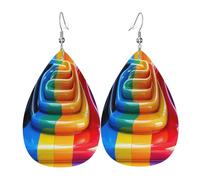 Dreamy Pattern Boucles d'oreilles en cuir en forme de larme pour femme - Boucles d'oreilles pendantes légères en PVC avec crochets en argent 925, imprimés double face | Cadeau hypoallergénique