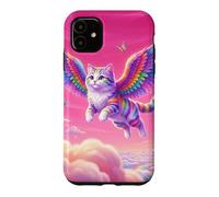 Dreamy Pink Sky Flying Rainbow Ailes Chat Accessoire Fantaisie Coque pour iPhone 11
