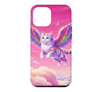 Dreamy Pink Sky Flying Rainbow Ailes Chat Accessoire Fantaisie Coque pour iPhone 12 Pro Max