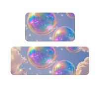 Dreamy Rainbow Bubbles and Clouds Lot de 2 tapis de cuisine antidérapants en bois anti-fatigue pour la maison et le bureau
