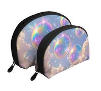 Dreamy Rainbow Bubbles and Clouds Lot de 2 trousses de maquillage portables Motif bulles et nuages, blanc, Taille unique