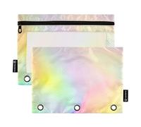 Dreamy Rainbow Pastel Gradient Lot de 2 trousses à crayons à 3 anneaux avec fermeture éclair pour l'école et l'école 24,9 x 18 cm