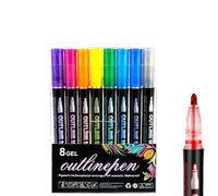 Dreamy Sparkle Dual-Line Contour Pen - Quick-Dry Double Line Outline Markers with Metallic Ink, 8/12/24/36/48 Color Sets for Scrapbooking, Card Making, Doodling & DIY Crafts (8Pcs)
