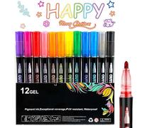 Dreamy Sparkle Dual-Line Contour Pen - Quick-Dry Double Line Outline Markers with Metallic Ink, 8/12/24/36/48 Color Sets for Scrapbooking, Card Making, Doodling & DIY Crafts (12Pcs)