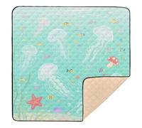 Dreamy Tapis de jeu doux et épais pour bébé Motif méduses sous-marines Vert d'eau 127 x 127 cm