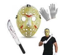 Dreamzfit - Costume effrayant pour le vendredi le 13e Jason Voorhees, masque de hockey, gants blancs et jouet , tueur d'horreur, fête costumée, Jaune, Taille unique