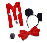 Dreamzfit Costume Mickey Mouse pour homme | Ensemble de déguisement avec serre-tête, nœud papillon, bretelles rouges et nez pour cosplay, soirées à thème, enterrement de vie de jeune fille et
