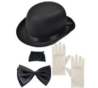 Dreamzfit - Déguisement de Charlie Chaplin pour homme - Chapeau melon noir, Charlie Mustache, nœud papillon noir et gants blancs - Accessoire de déguisement pour enterrement de vie de garçon des