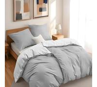 Dreamzie - 2 Housse de Couette 135x200 cm avec 2 Taie Oreillers 80x80 cm - Gris Clair/Blanc - Parure de Lit 135x200 en 100% Microfibre - 4 Pièces - Certifié sans Produits Chimiques (Oeko TEX)