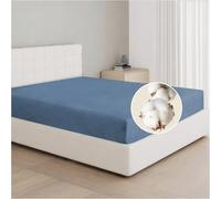 Dreamzie Drap Housse 140x190 / 140x200 Coton, Jersey Extensible, Bonnet 25 cm, Adapté aux Matelas Jusqu’à 22 cm, Certifié Oeko-Tex, Hypoallergénique - Bleu