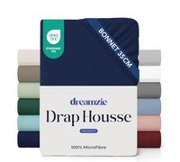 Dreamzie Drap Housse 140x190/200 Bonnet 35 cm pour Matelas Épais - 100% Microfibre - Bleu Foncé, Certifié sans Produits Chimiques (Oeko TEX), Drap Housse avec Élastique Complet