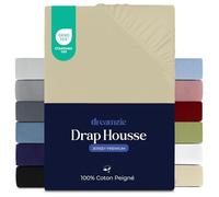 Dreamzie - Drap Housse - 140x190/200cm - 100% Coton Peigné - Jersey Premium | Beige · Bonnet 22cm · Élastique solide · Ajustement parfait · Lavable à 60°C · Oeko Tex · Lit 2 Personnes / Double