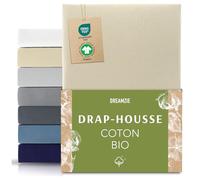 Dreamzie Drap Housse 140x200 cm - 160 x 200 cm, Jersey 100% Coton Bio, Hauteur De Matelas Jusqu'à 32 cm, Hypoallergénique, Oeko-Tex, Beige