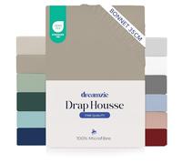 Dreamzie Drap Housse 160 x 200 Bonnet 35 cm pour Matelas Épais - 100% Microfibre - Lin, Certifié sans Produits Chimiques (Oeko TEX), Drap Housse avec Élastique Complet