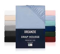 Dreamzie Drap Housse 160x200 cmpour Matelas Épais jusqu'à 33 cm - 100% Polyester Microfibre - Bleu Certifié sans Produits Chimiques (Oeko TEX), Drap Housse avec Élastique Complet