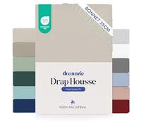Dreamzie Drap Housse 180 x 200 Bonnet 35 cm pour Matelas Épais - 100% Microfibre - Beige, Certifié sans Produits Chimiques (Oeko TEX), Drap Housse avec Élastique Complet